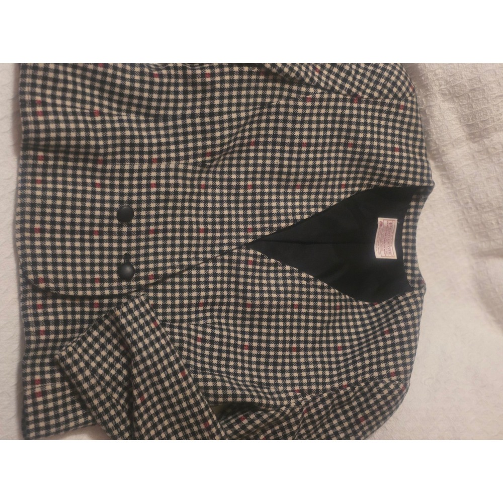 Petite Pendleton Vintage Wool Blazer Houndstooth Check Black Red Cropped USA